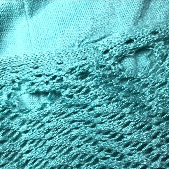 Vintage Blue Beachy Boho Crochet Cottagecore Coastal Grandma Cardigan / M - Picture 6 of 7